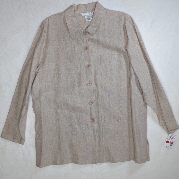John Paul Richard‎ Women's Top Large Petite Beige Button Up Tunic 100% Linen NWT - Picture 1 of 12